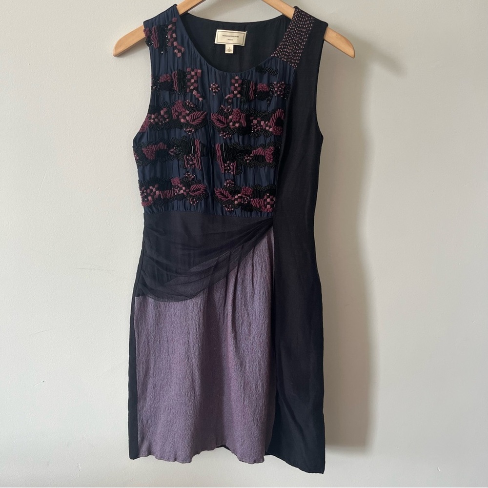 Moulinette Soeurs Anthropologie Purple Sleeveless Dress Embroidered Size O
